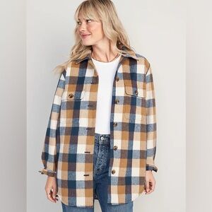 Old Navy Plaid Soft-Brushed Utility Shacket Women’s Size L Pockets Shirt Jacket